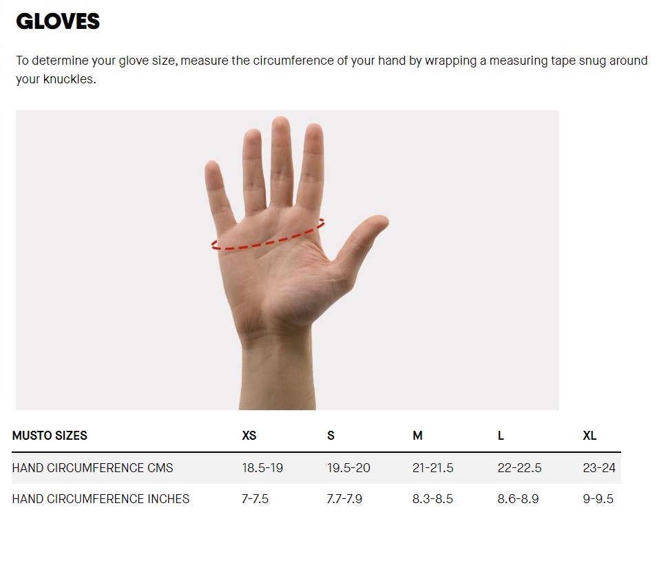 Gloves Size Chart Musto